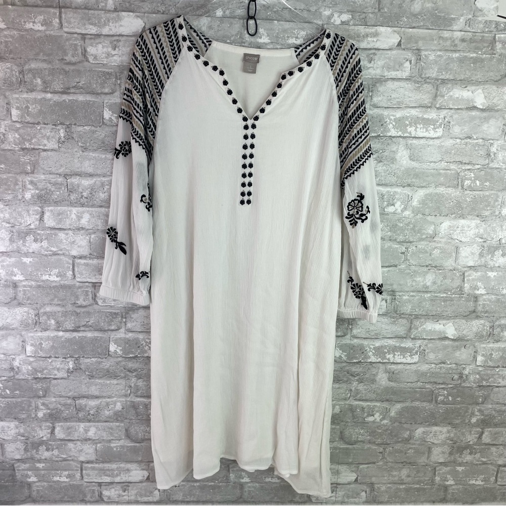 Chico's Cream Black Embroidered Dress Large - Picture 3 of 9